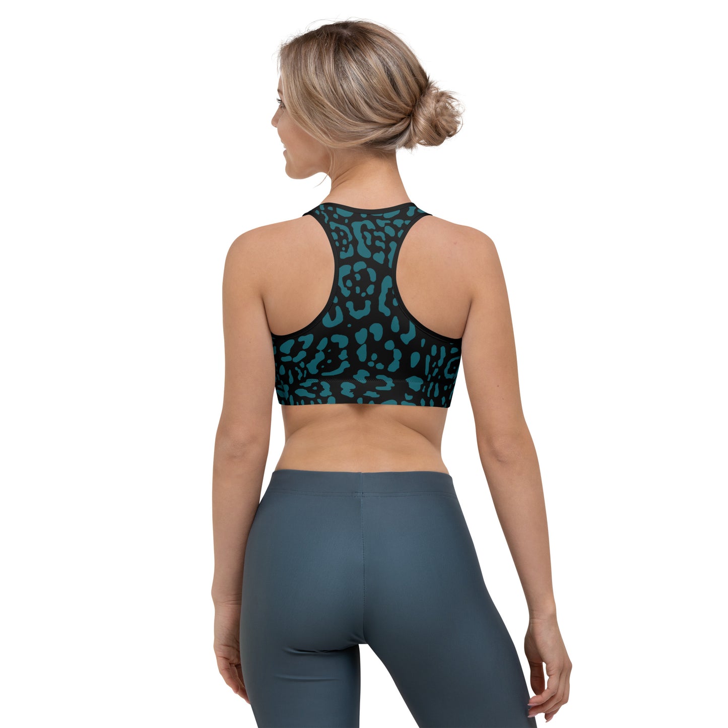 Black and Teal Rosette Sports Bra