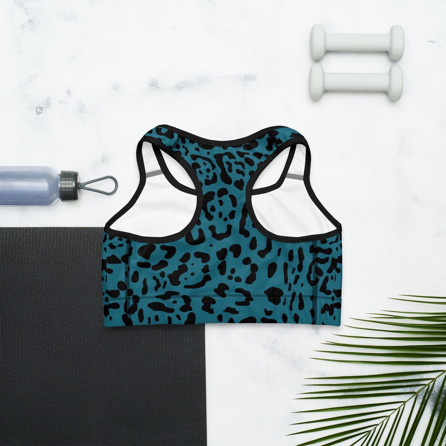 Teal and Black Rosette Sports bra