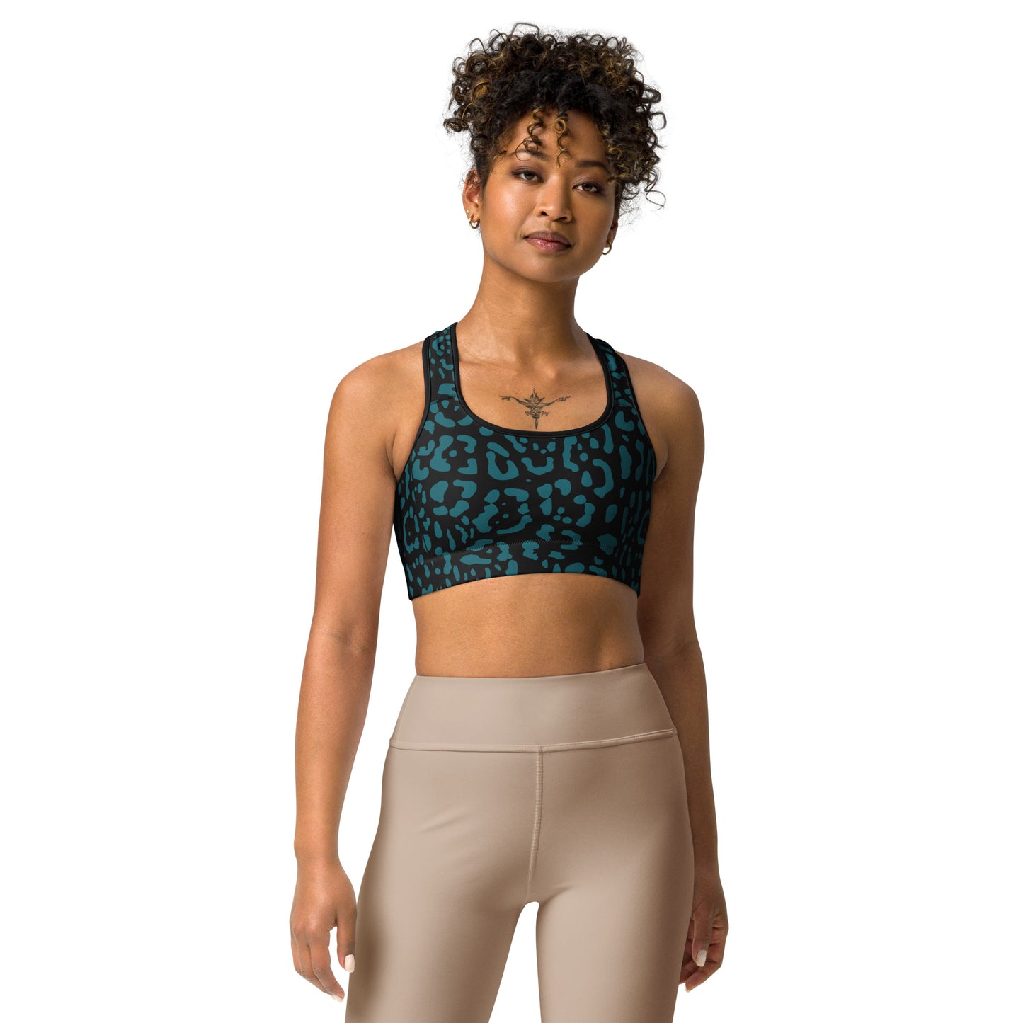 Black and Teal Rosette Sports Bra