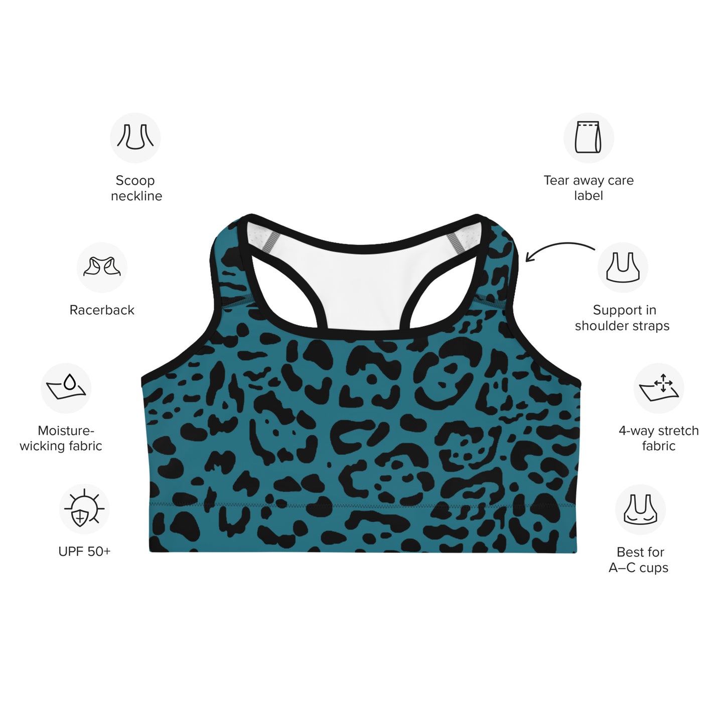 Teal and Black Rosette Sports bra