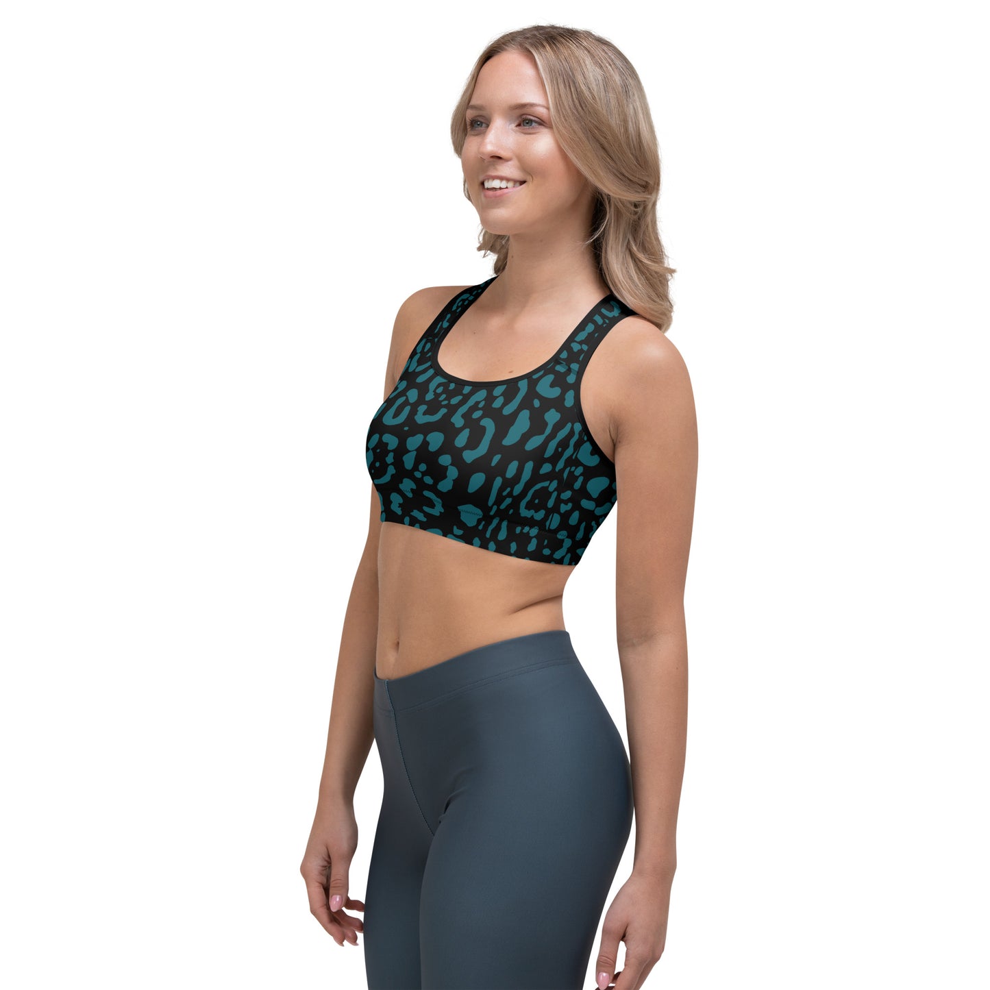 Black and Teal Rosette Sports Bra