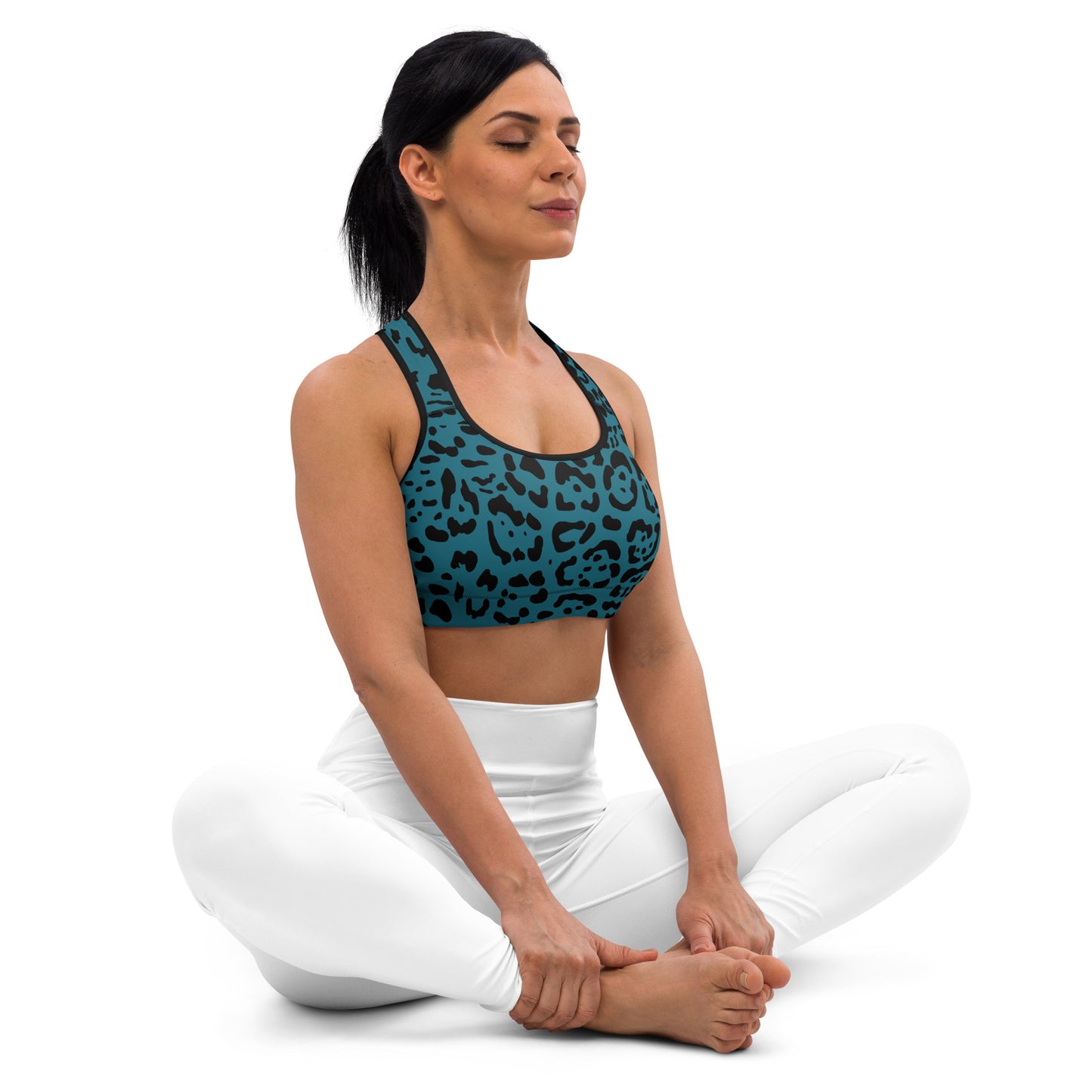 Teal and Black Rosette Sports bra