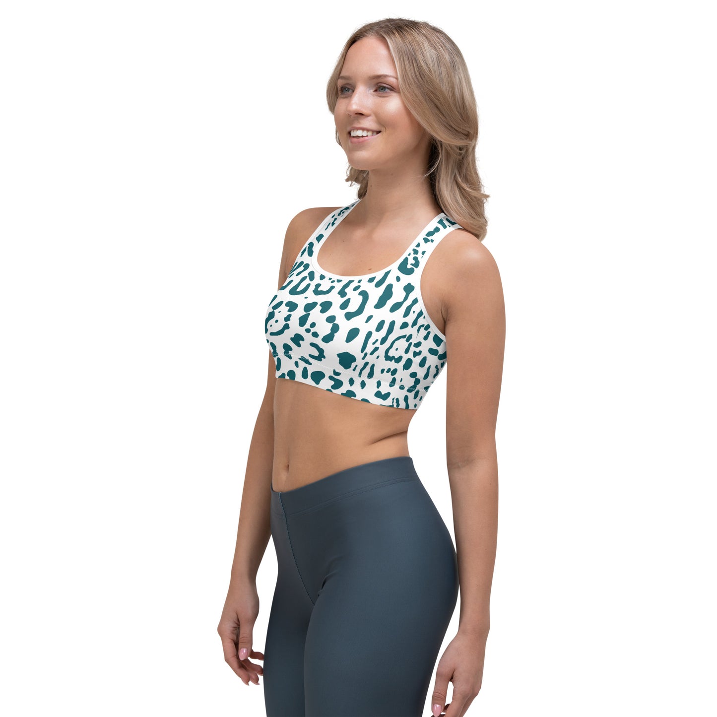 White and Teal Sports Bra