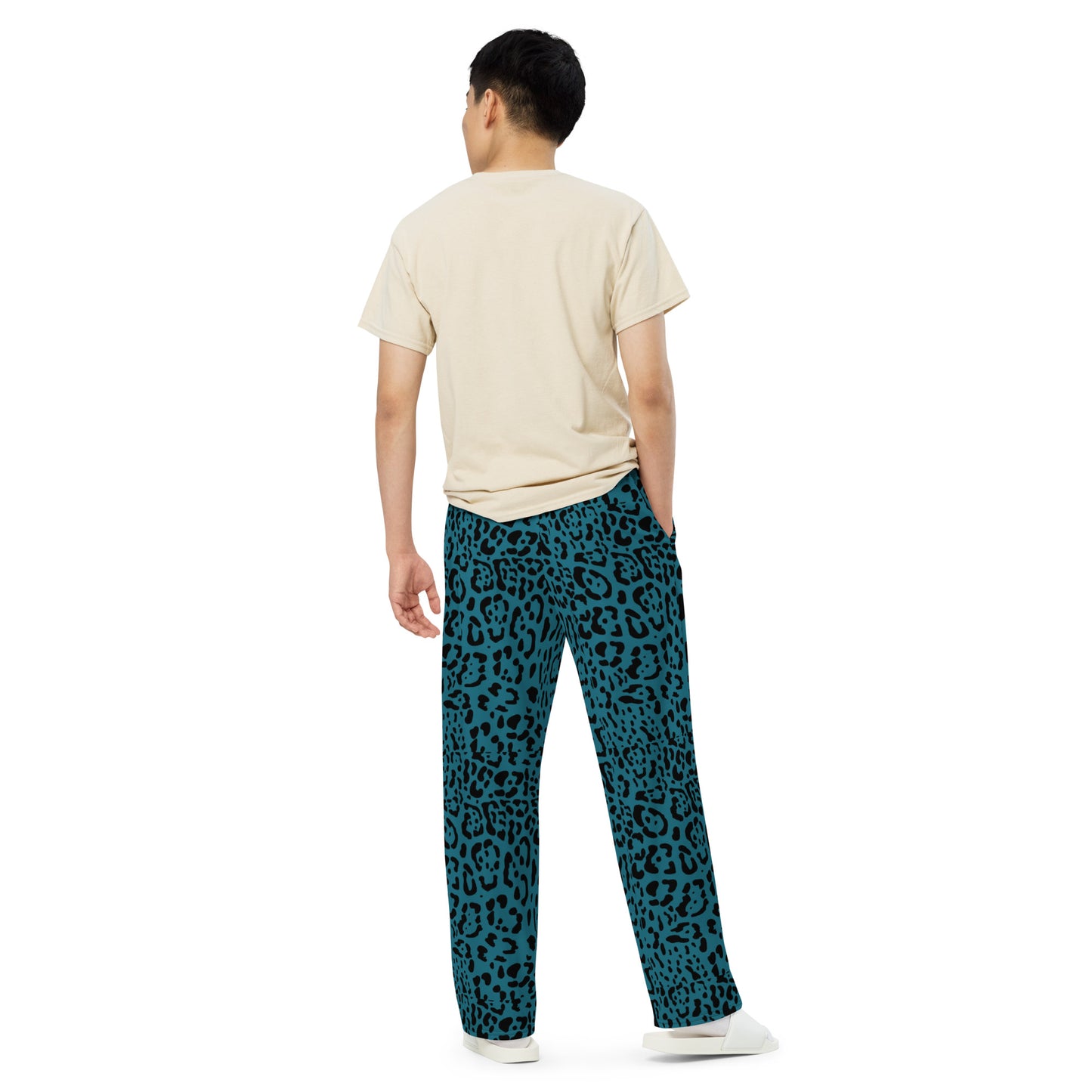 Teal Rosette Wide-Leg Pants