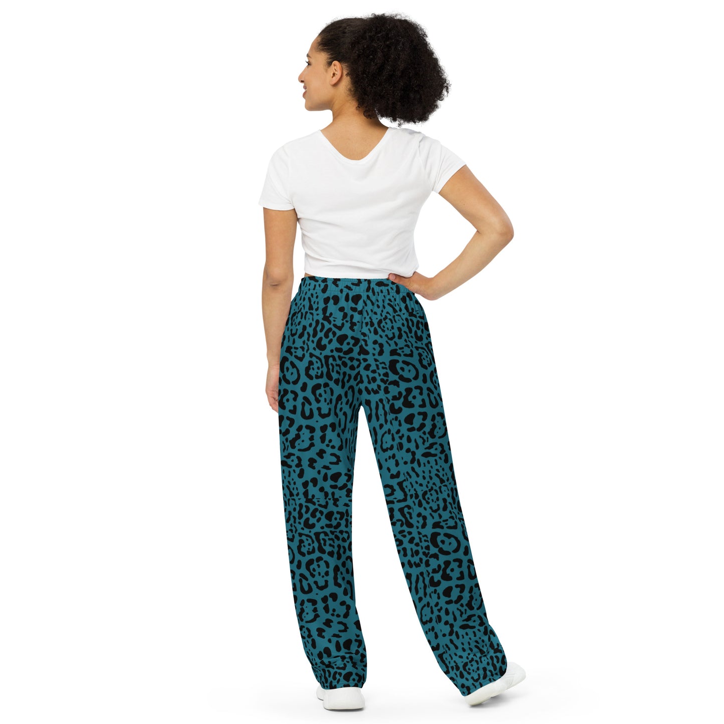 Teal Rosette Wide-Leg Pants