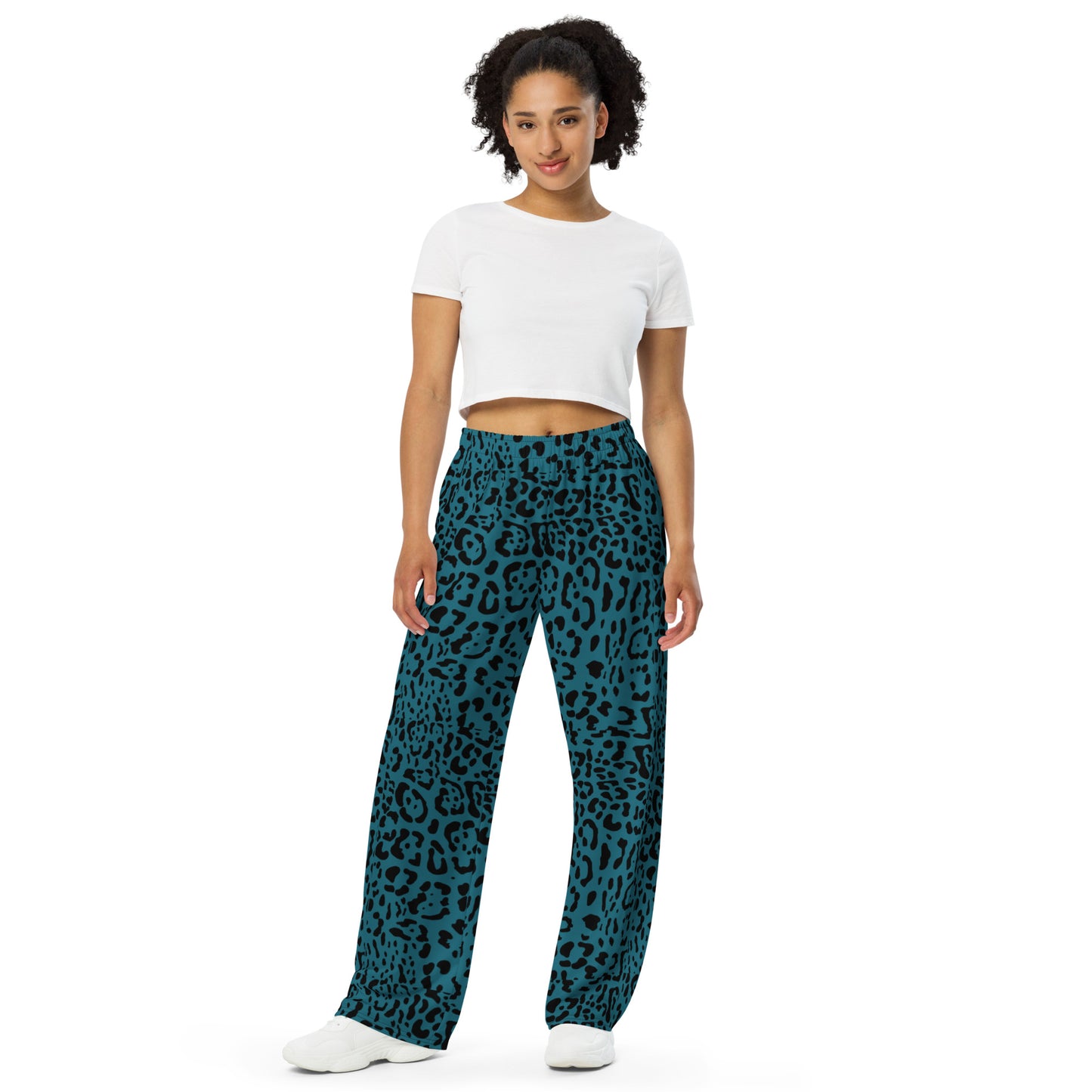 Teal Rosette Wide-Leg Pants