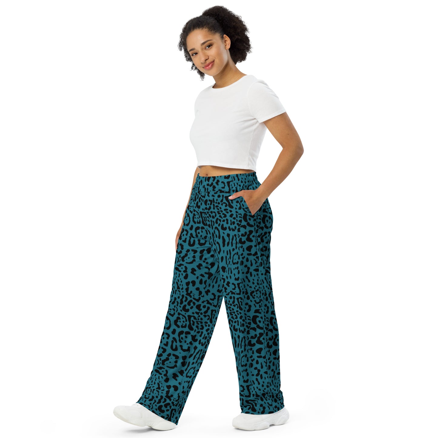 Teal Rosette Wide-Leg Pants
