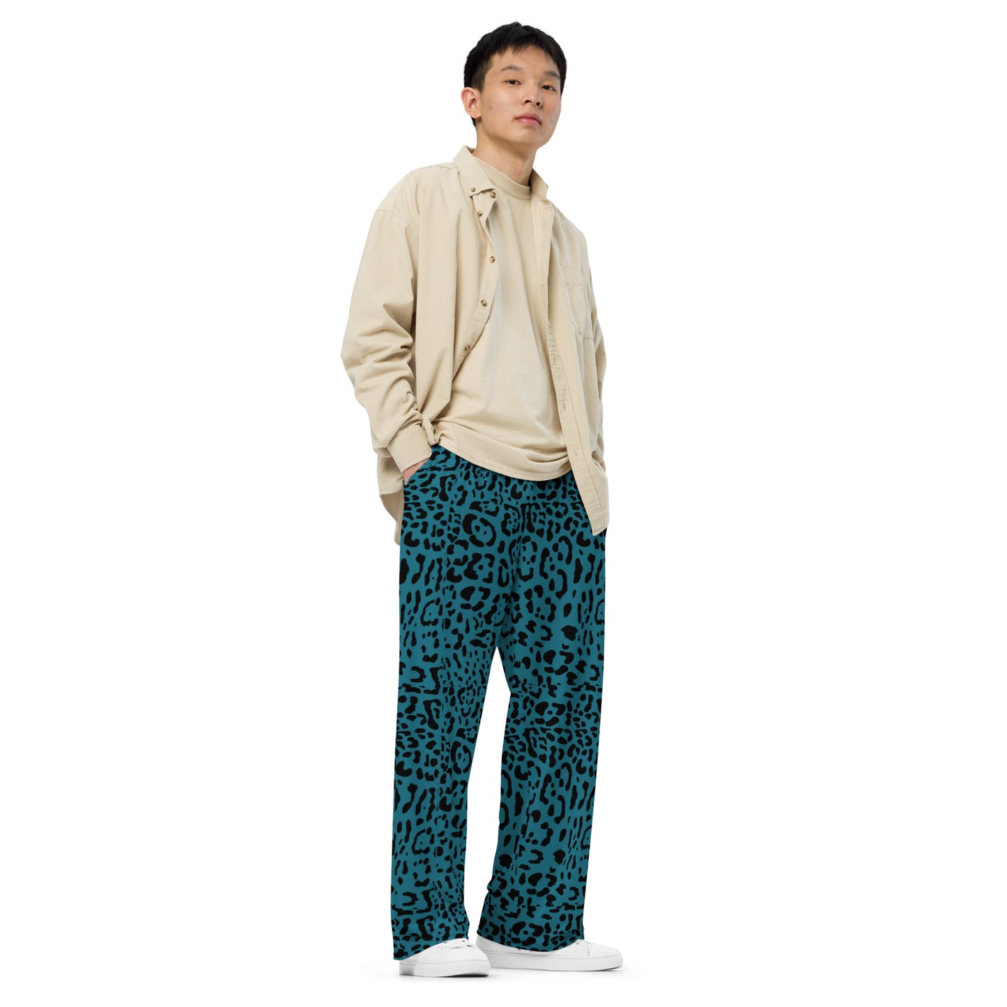 Teal Rosette Wide-Leg Pants