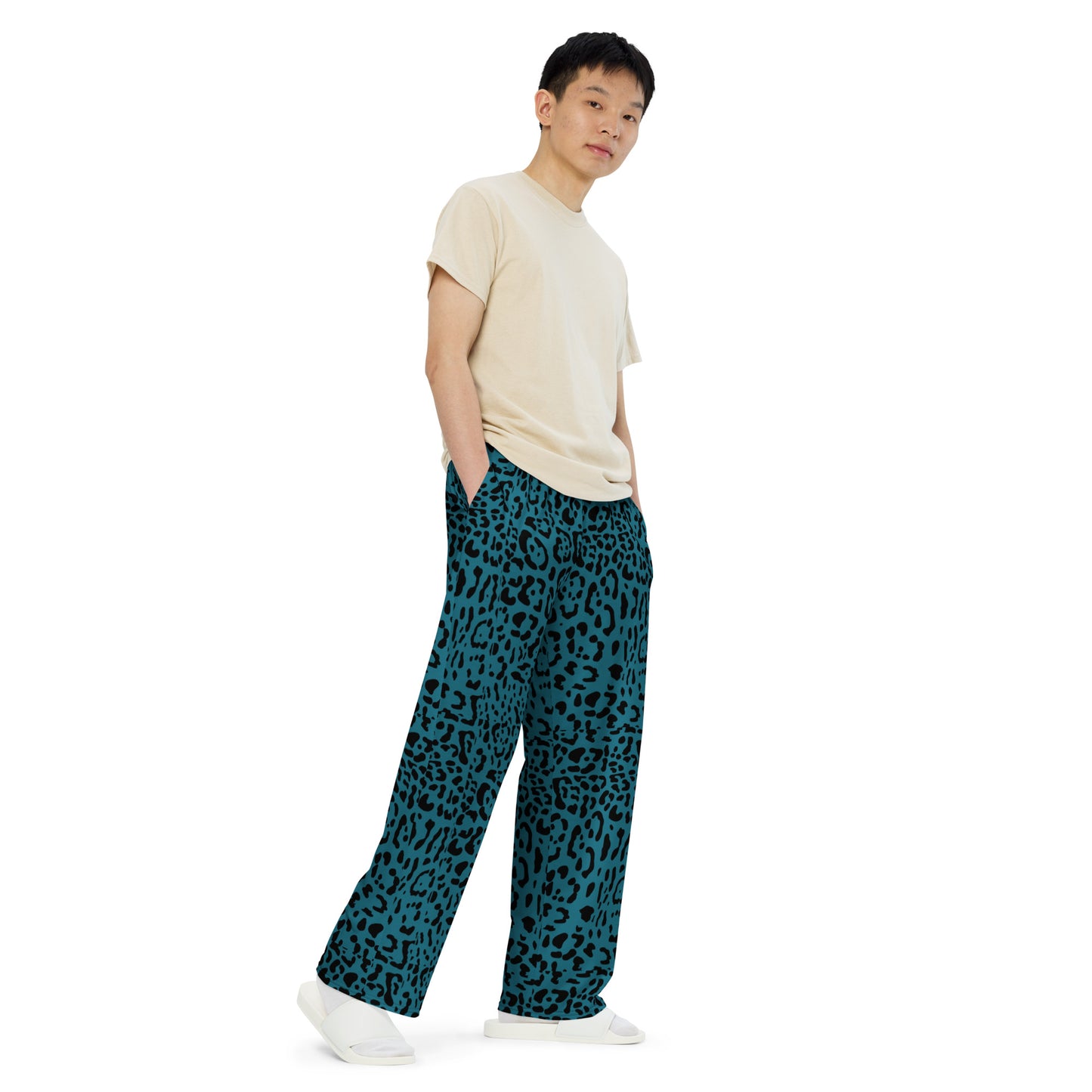 Teal Rosette Wide-Leg Pants