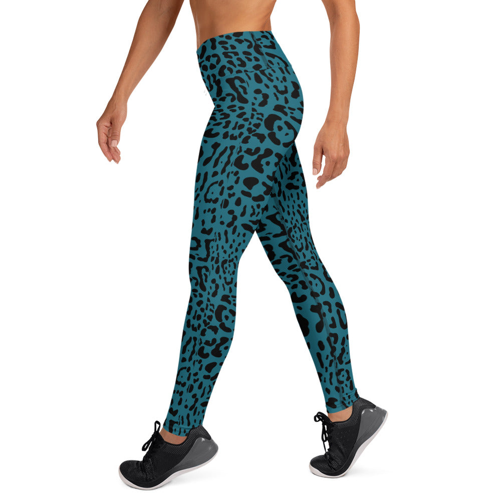 Teal and Black Rosette Leggings