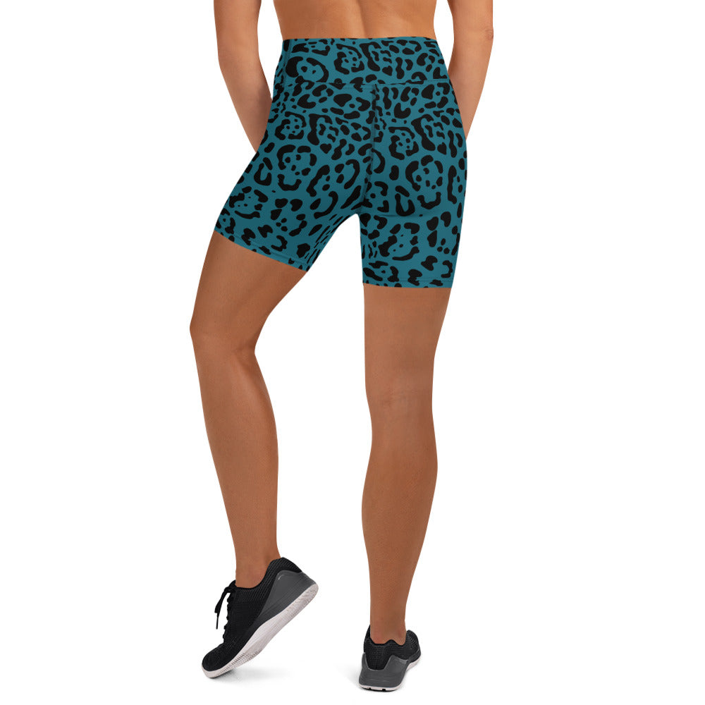 Teal and Black Rosette Yoga Shorts