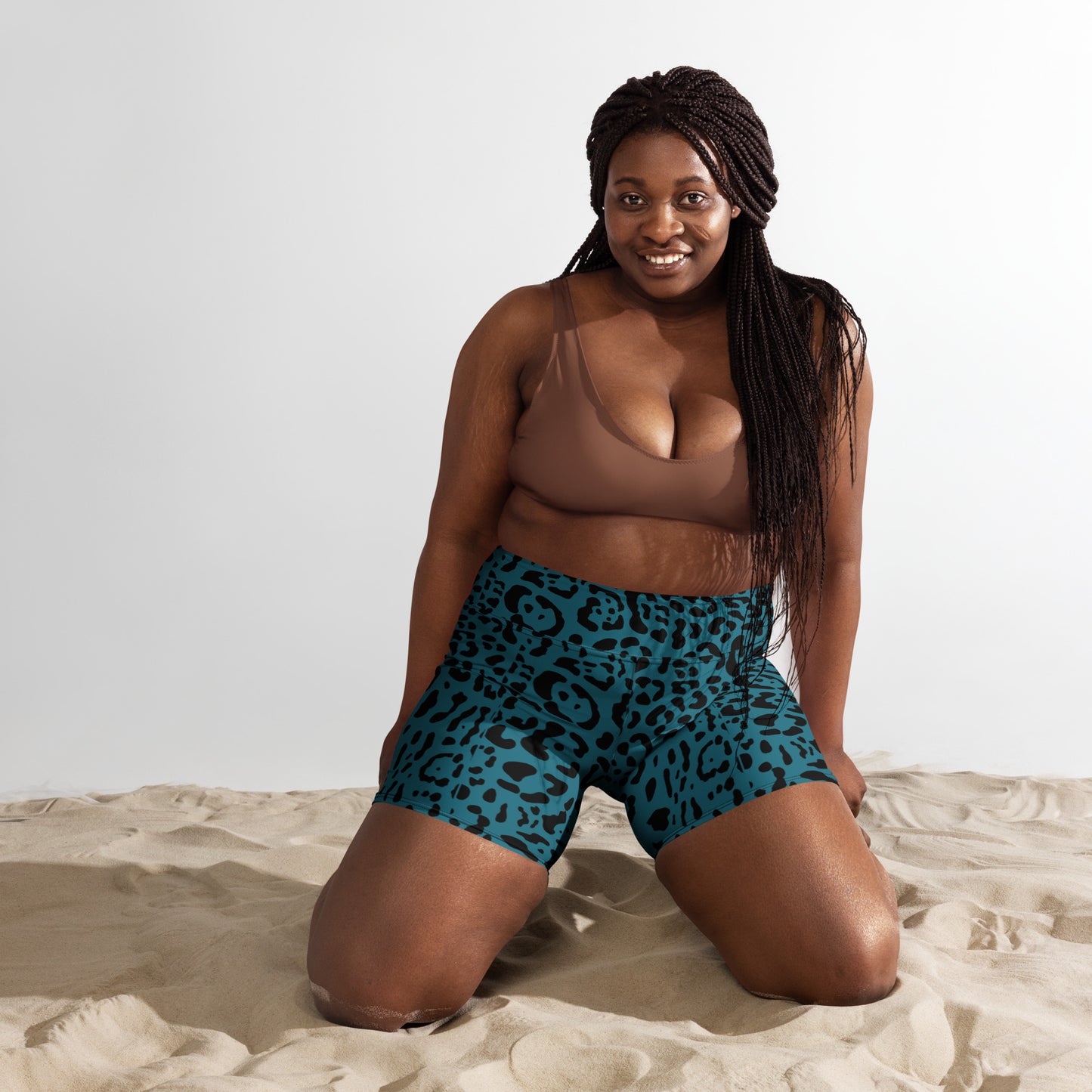 Teal and Black Rosette Yoga Shorts