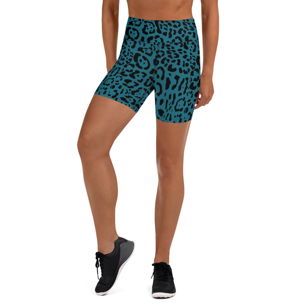 Teal and Black Rosette Yoga Shorts