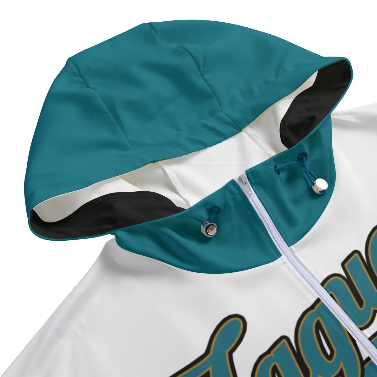 White & Teal 1/2 Zip Hooded Pullover