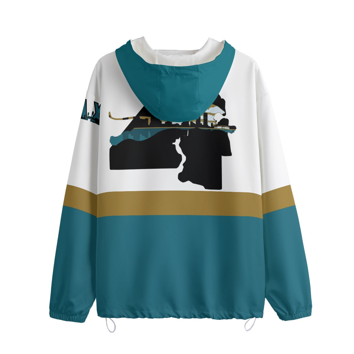 White & Teal 1/2 Zip Hooded Pullover