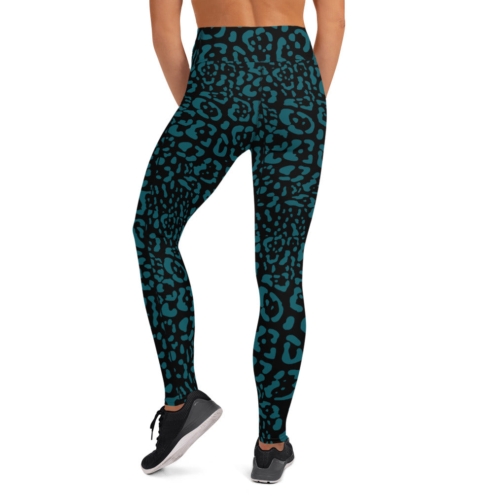 Black and Teal Rosette Leggings