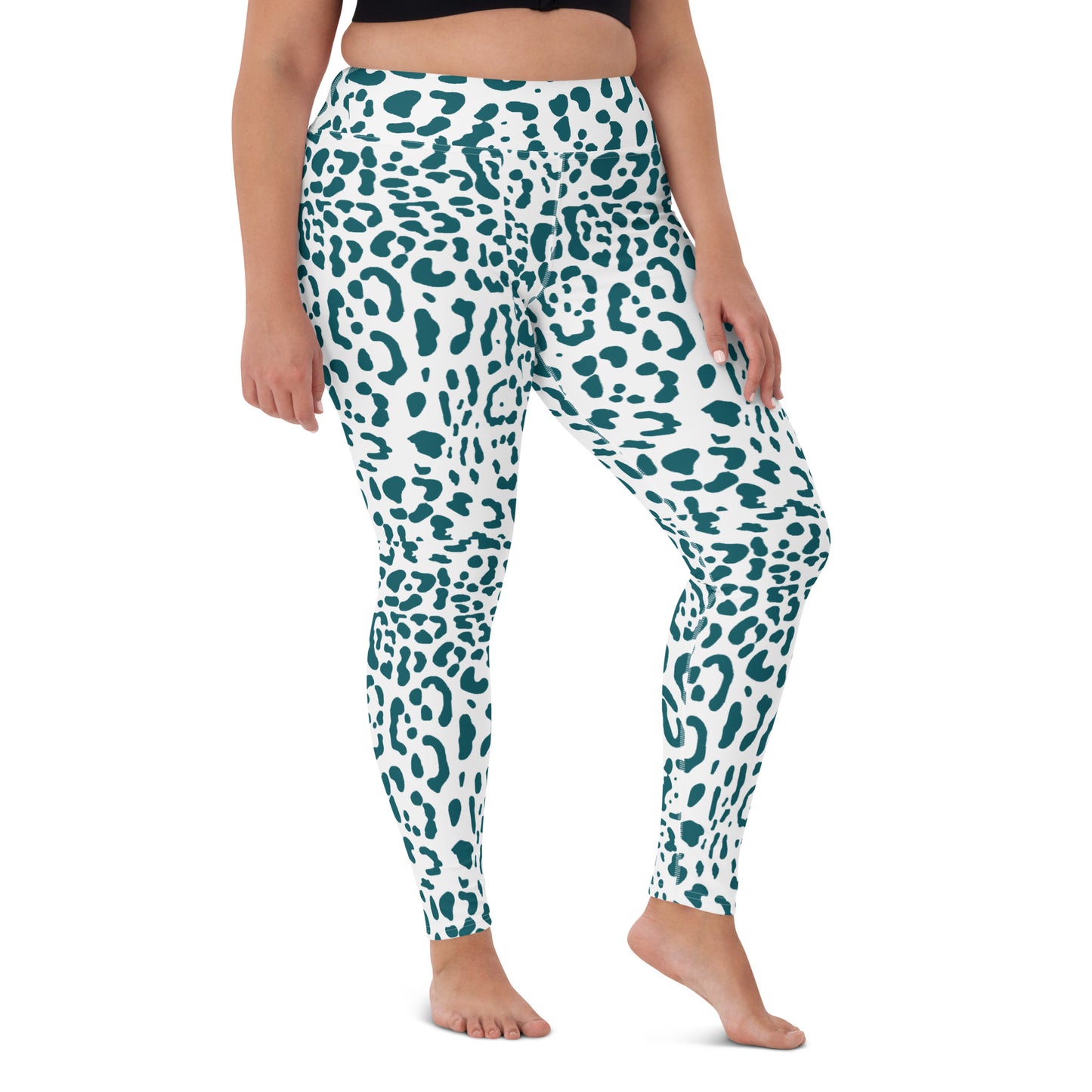 White and Teal Rosette Leggings