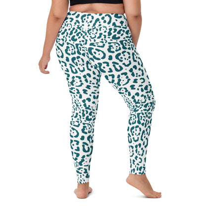 White and Teal Rosette Leggings