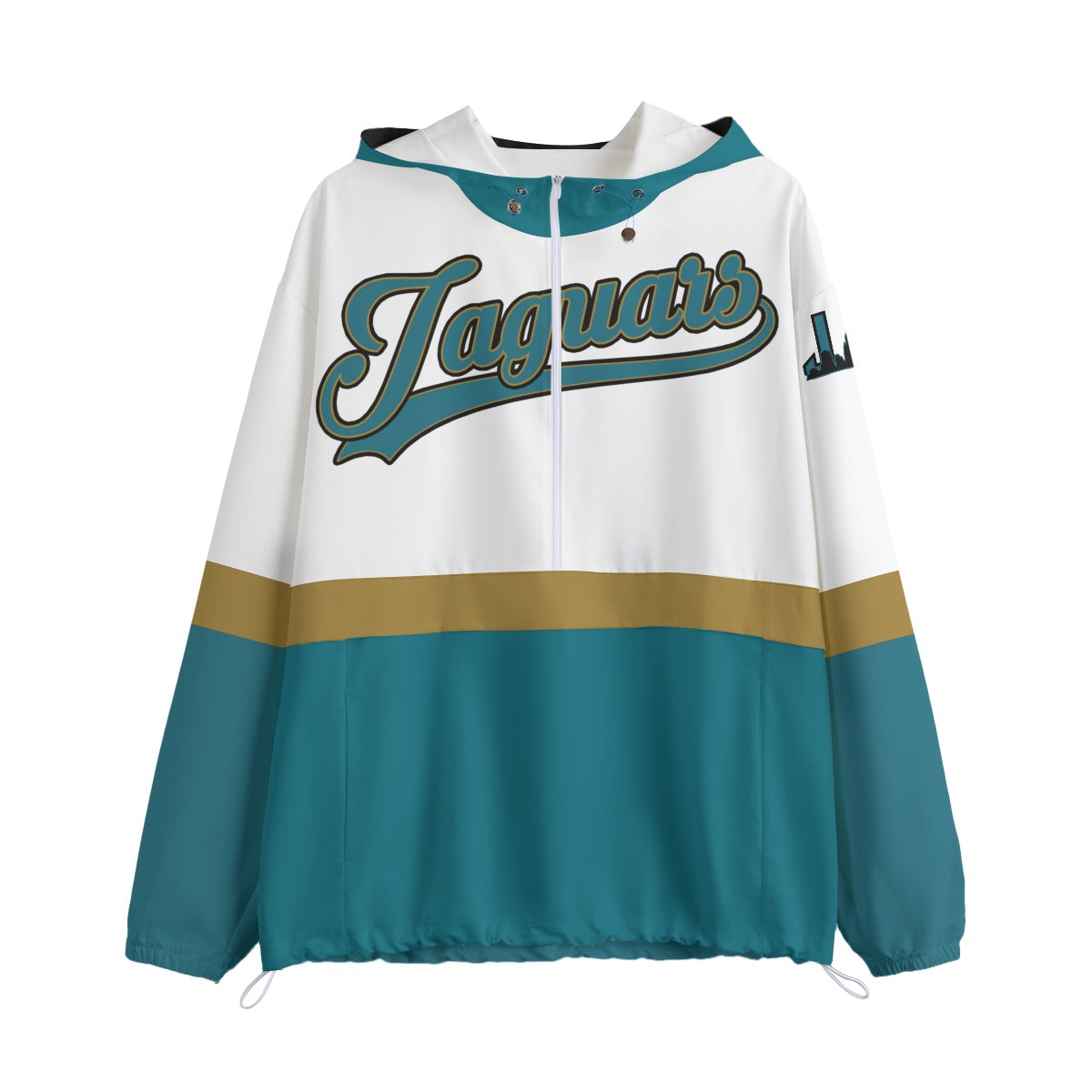 White & Teal 1/2 Zip Hooded Pullover